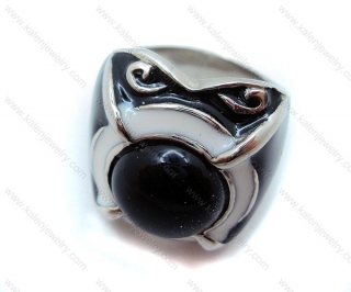 Stainless Steel Precious Black Stone Rings wtth Epoxy in white - KJR010017