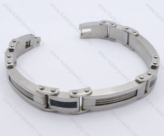 Stainless Steel Black Carbon & Wire Bracelet - KJB130065