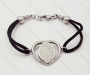 Stainless Steel Overlay Rhinestones Heart Black Braided Rope Bracelet - KJB070001