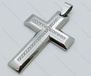 Smooth Stainless Steel Zircon Stones Cross Pendant - KJP050607