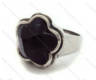 Stainless Steel Black Plum Blossom Agate Stone Ring - KJR010071