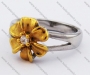 Stainless Steel Inlay Zircon Stone Gold Plating Flower Ring - KJR280019