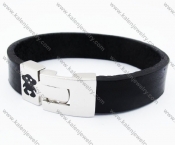 Stainless Steel Black Leather Bear Bracelet - KJB050318