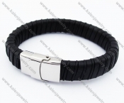 Stainless Steel Black Leather Bracelet - KJB050319