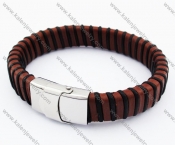 Stainless Steel Brown Leather Bracelet - KJB050320