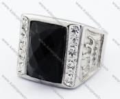 Stainless Steel Black Agate Stone Ring - KJR280230