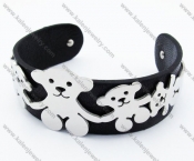Stainless Steel Black Leather Bear Bracelet - KJB050330