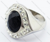 Stainless Steel Sand Stone & Rhinestone Eye Ring - KJR070113