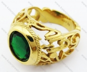 Stainless Steel Green Stone Hollow Ring - KJR070130