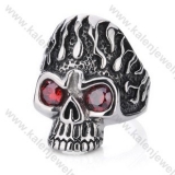 Stainless Steel Red Zircon Stone Eyes Skull Ring - KJR350003