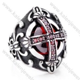 Vintage Stainless Steel Inlay Red Zircon Stones Ring - KJR350100
