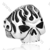 Stainless Steel Flame Skull Ring - KJR350116