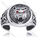 Big Stainless Steel German WWII Iron Cross Sign Inlay Red Zircon Stone Eyes Bloodthirsty lion Bangle - KJB350045