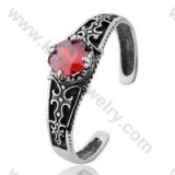 Stainless Steel Ruby | Red Zircon Stone Vintage Bangle - KJB350047