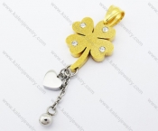 Stainless Inlay Stones Gold Plating Clover & Heart Pendant - KJP160106