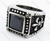 Stainless Steel Black Zircon Stone Ring - KJR010225