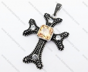 Stainless Steel Inlay Champagne Zircon Stone Bone Cross Pendant - KJP400009