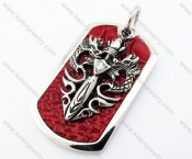 Two Parts Stainless Steel Vintage Double Dragon Red Leather Pendant - KJP400024