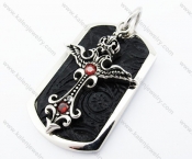 Two Parts Stainless Steel Vintage Inlay Red Stone Cross Leather Pendant - KJP400025