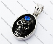 Stainless Steel Blue Rhinestone Skull Pendant - KJP400030
