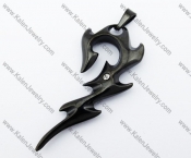 Stainless Steel Inlay Rhinestone Black Flames Pendant - KJP400048