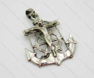 Stainless Steel Silver Anchor Pendants with Jesus Cross - KJP010016