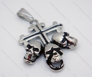 Stainless Steel Cross Pendants with three Skulls - KJP010028