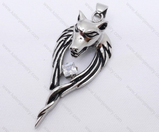 Stainless Steel Wolf Pendant With Transparent Zircon