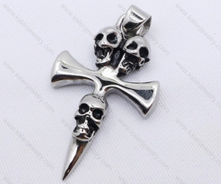 Stainless Steel Three Skull Cross Pendant KJP170124