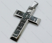 Stainless Steel Black Plating Carving Cross Pendant - KJP050550