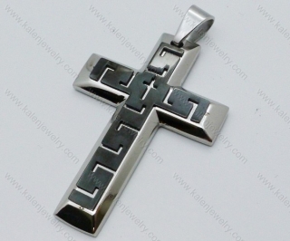 Stainless Steel Black Plating Carving Cross Pendant - KJP050550