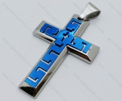 Stainless Steel Blue Plating Carving Cross Pendant - KJP050551