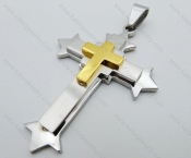 3 Layer Stainless Steel Gold Plating Cross Pendant - KJP050590