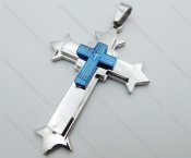 3 Layer Stainless Steel Blue Plating Cross Pendant - KJP050591
