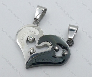 Black & White Stainless Steel Heart Couple Pendants KJP050286