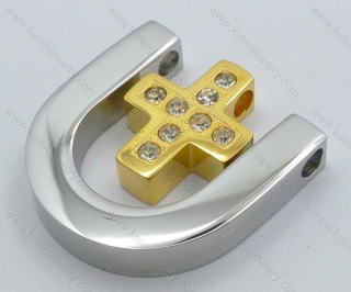 Stainless Steel Inlay Stones Gold Cross Horseshoe Pendant - KJP050786