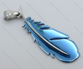 Blue Stainless Steel Feather Pendant - KJP050841