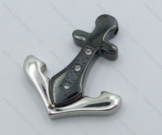 Black Stainless Steel Inlay Stones Anchor Pendant - KJP050855