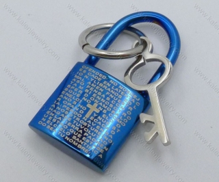 Blue Plated Stainless Steel Lock And Key Pendants
