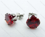 Stainless Steel Red Zircon Stone Earrings - KJE220008