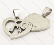 Stainless Steel Inlay Stone Heart Couples Pendants - KJP051030