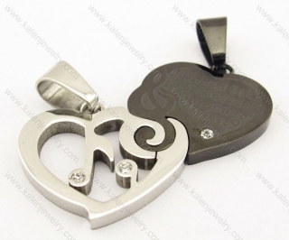Stainless Steel Inlay Stone Black Plating Heart Couples Pendants - KJP051031