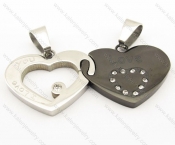 Stainless Steel Inlay Stone Black Plating Heart Couples Pendants - KJP051034