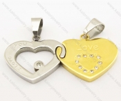 Stainless Steel Inlay Stone Gold Plating Heart Lovers Pendants - KJP051035