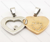 Stainless Steel Inlay Stone  Rose Gold Couple Heart Pendant - KJP051036