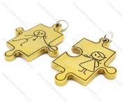 Gold Stainless Steel Couple Pendants with youngster - KJP140009