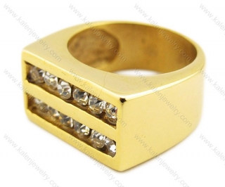 Gold Plating Stainless Steel Inlay Zircon Stones Ring - KJR080002