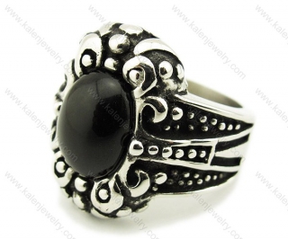 Vintage Stainless Steel Black Stone Ring - KJR080004