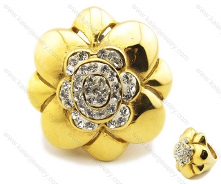 Stainless Steel Inlay Stones Gold Plating Flower Ring - KJR080007