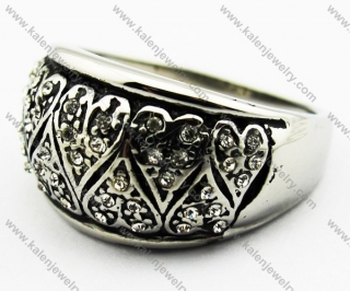 Stainless Steel Heart Ring with Clear Stones - KJR010096